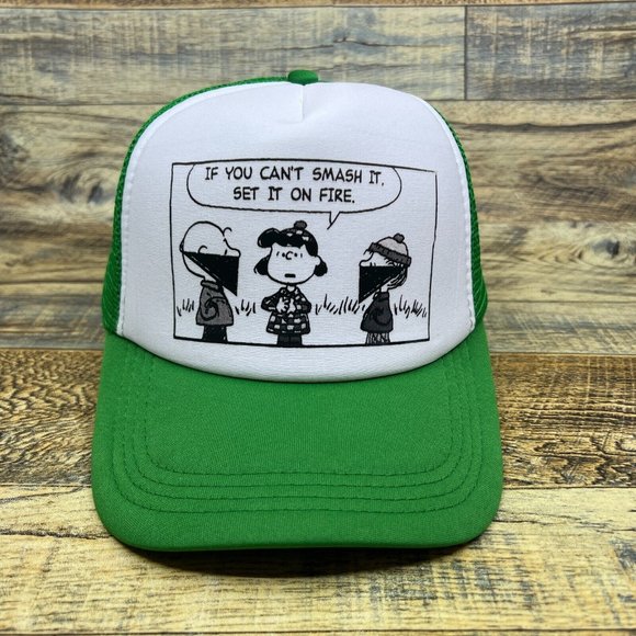 If You Can't Smash It Set It On Fire Trucker Hat Green Snapback Anarchy Ball Cap - Picture 2 of 8
